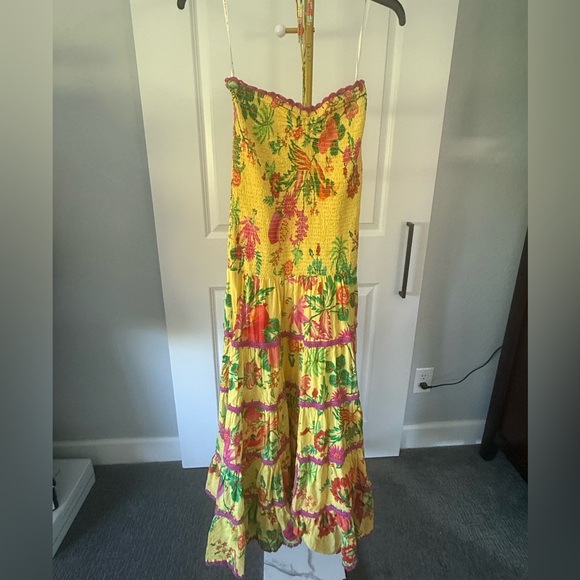 FARM Rio Yellow Delicate Fruit Garden Smocked Maxi Dress Size Small - Picture 4 of 5